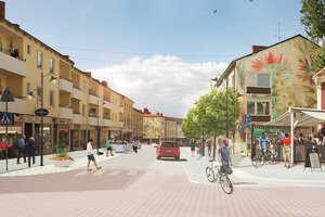 Illustration ombyggnad av Drottninggatan. Framtagen av Ahlqvist & Co Arkitekter AB.